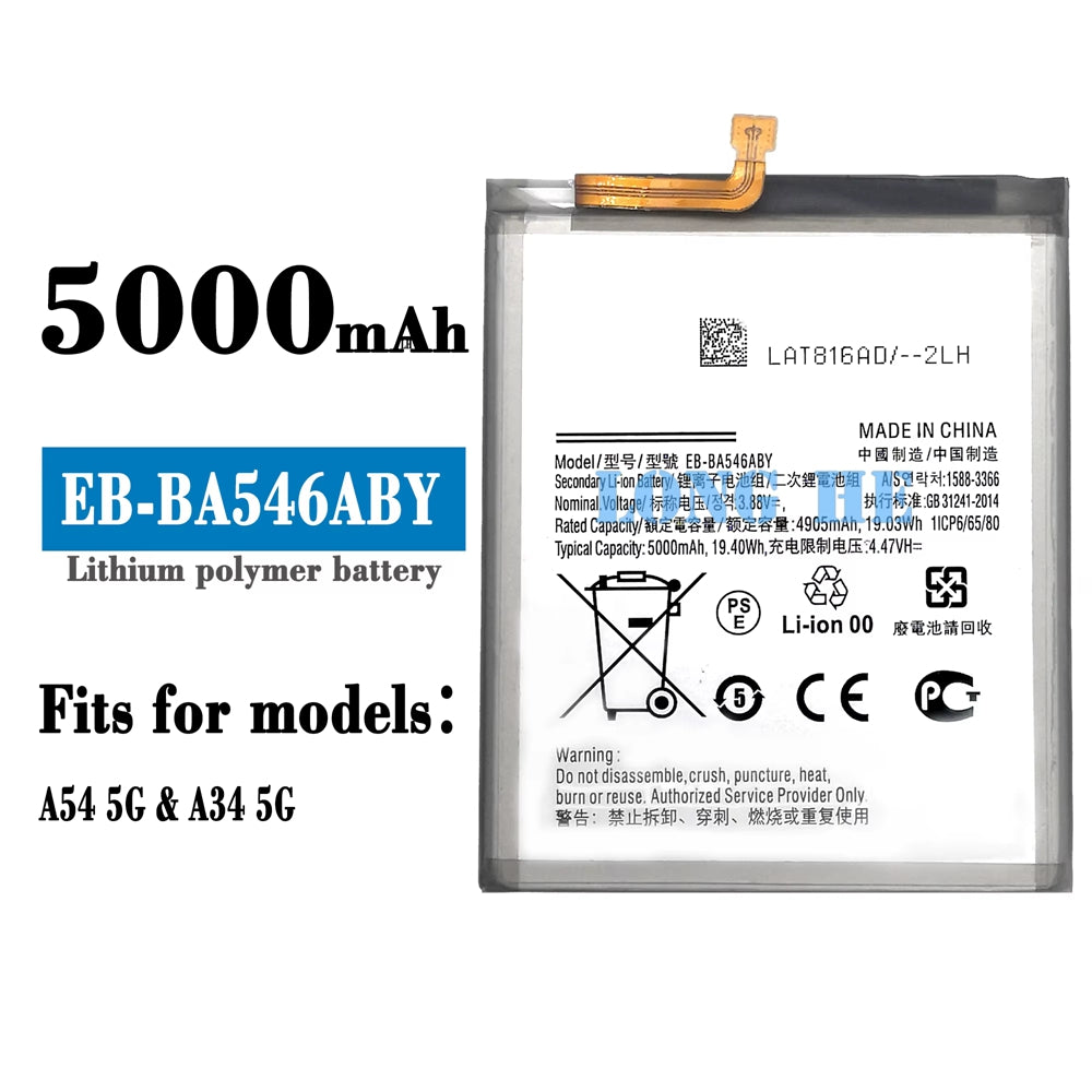Batterie de remplacement pour Samsung Galaxy A24 4G (A245) / A34 5G (A346) / A35 5G (A356) / A54 5G (A546), EB-BA546ABY Batterie de remplacement pour Samsung Galaxy A24 4G (A245) / A34 5G (A346) / A35 5G (A356) / A54 5G (A546), EB-BA546ABY